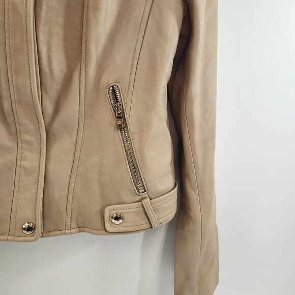 Calvin Klein Women's Moto Tan Genuine Leather Jacket Size Small - Picture 4 of 15